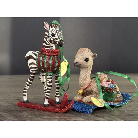 NIB Pair Danbury Mint Baby Animal Ornament Collection camel and zebra - Picture 1 of 7